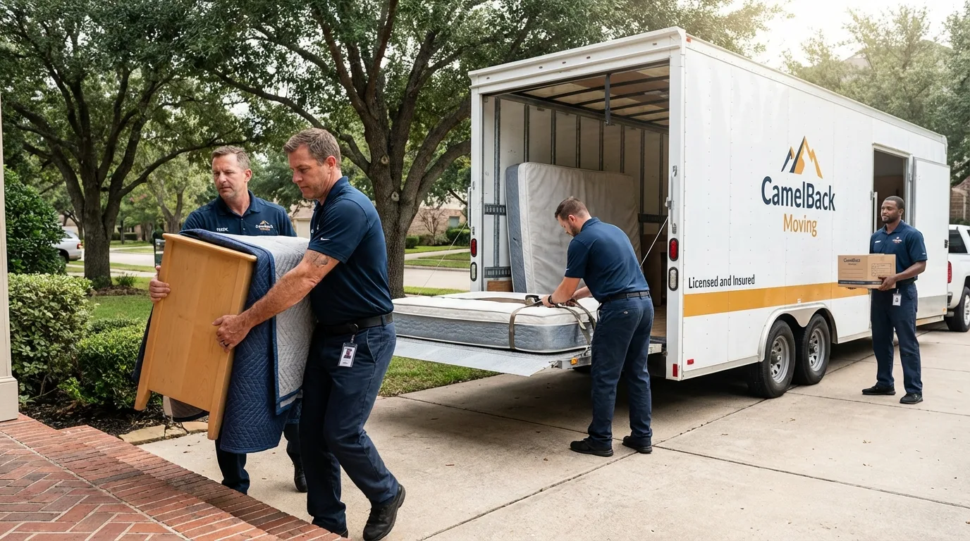 Crew loading residential truck for cross-state move from Occidental, CA