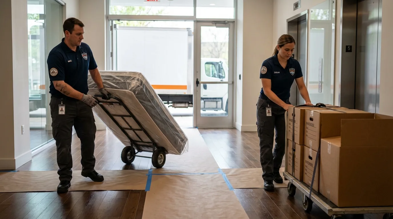Professional apartment movers loading elevator in Occidental, CA