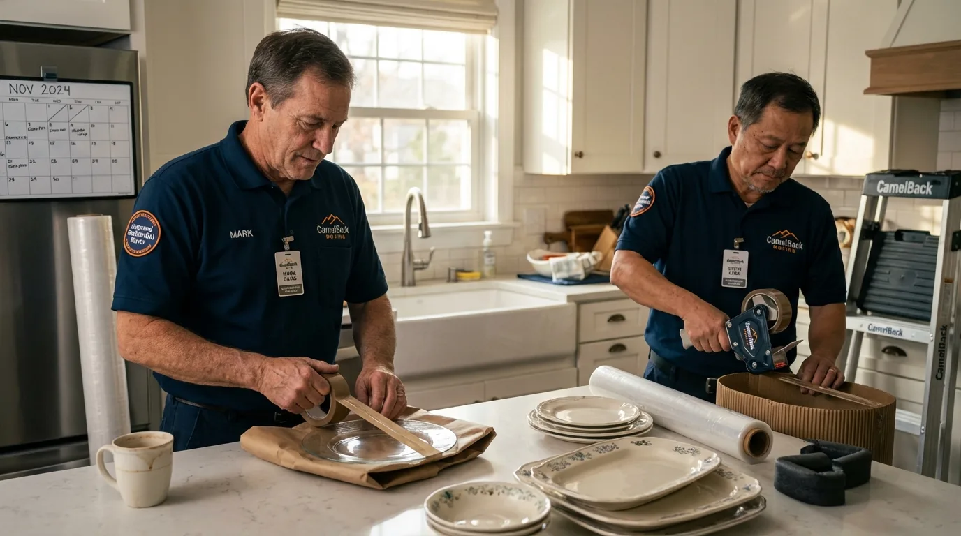 Professional crew packing kitchen dishware in Occidental, CA
